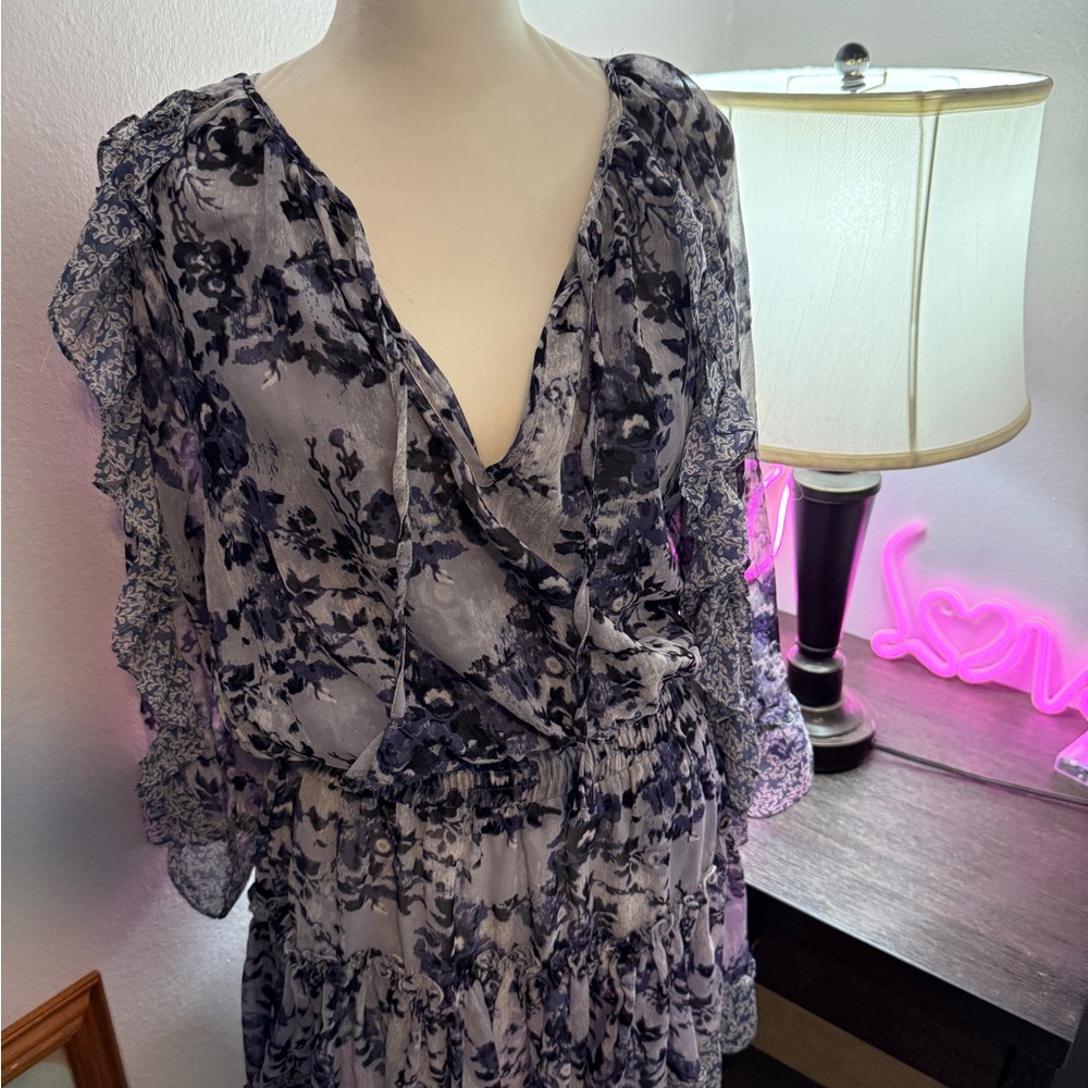 Misa Los Angeles Black and White Ruffled Flutter Sleeve Blouse